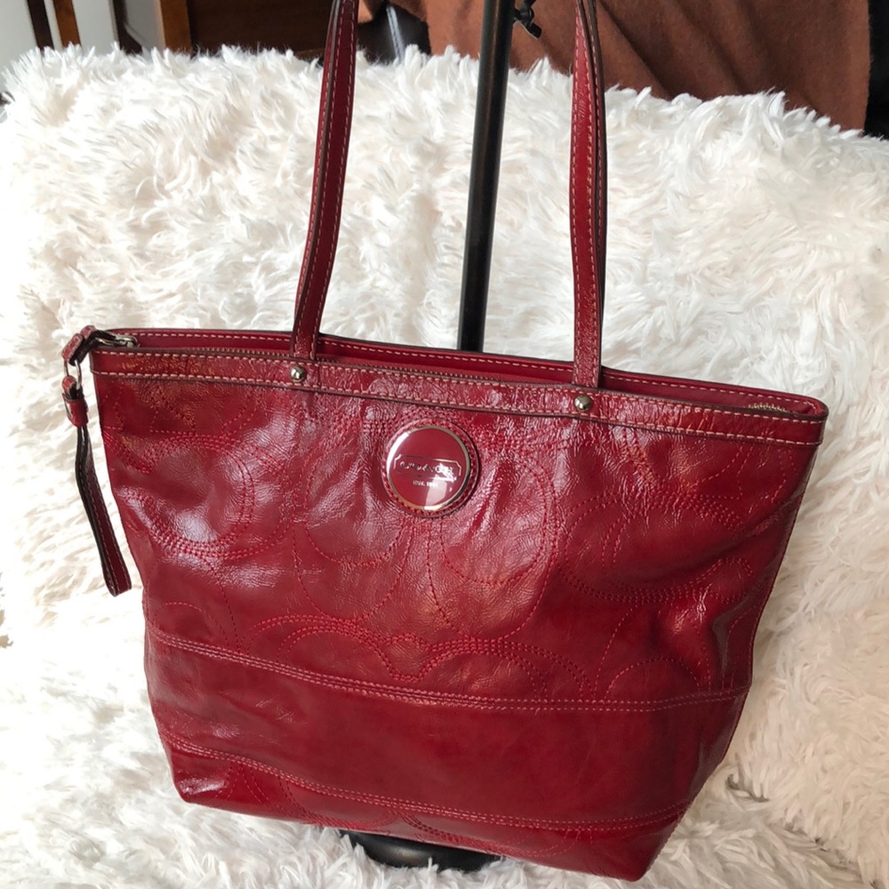 Coach red patent tote